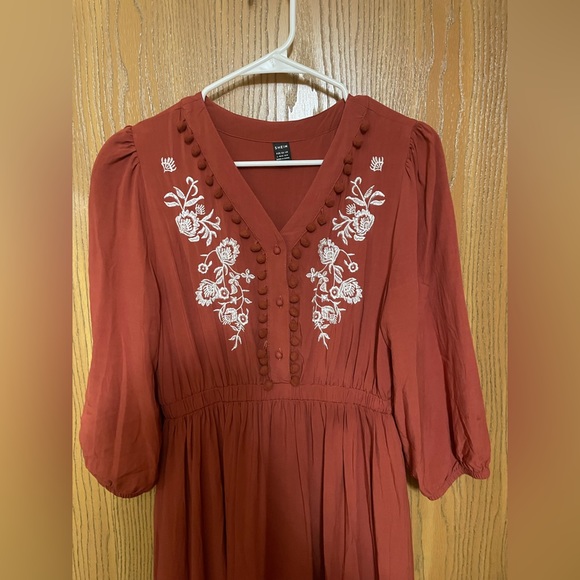 Shein Boho Burnt Orange Pom Pom Midi Dress - Picture 4 of 9